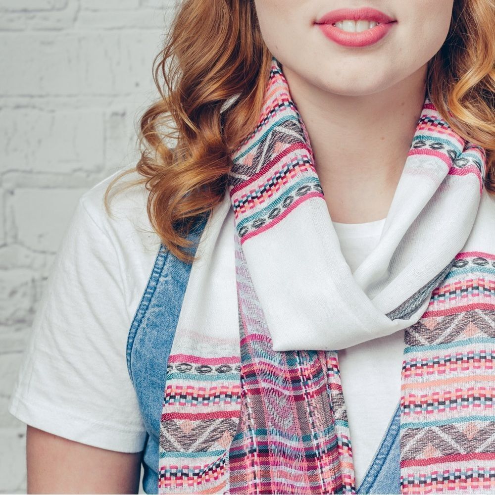 Aztec Designed Multicolored Lightweight Infinity Scarf (One Size)